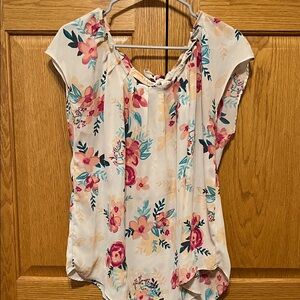 LC Lauren Conrad Floral Blouse - Cream and Pink